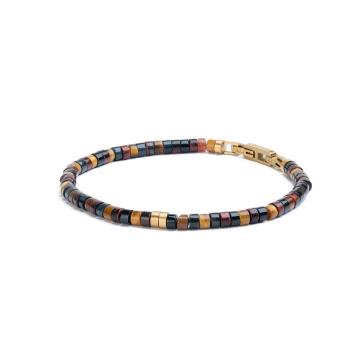 2 mm Armband mit gemischten Tigerauge-Steinen und Titanelement - Sphera 3 Colours